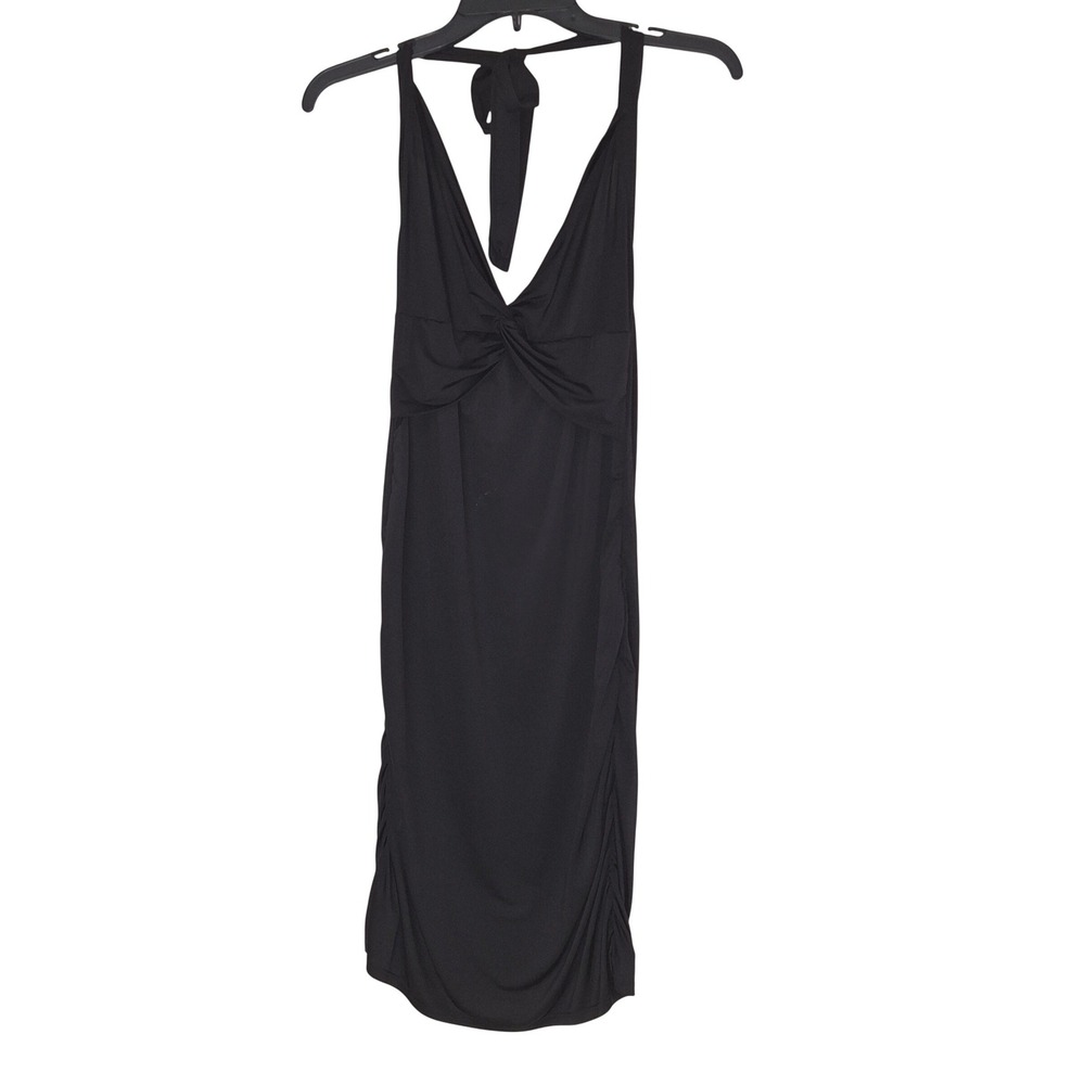 Y2K Whimsigoth Grunge Dress Chic Minimalist Black Halter Ruched Twist Bodycon S
